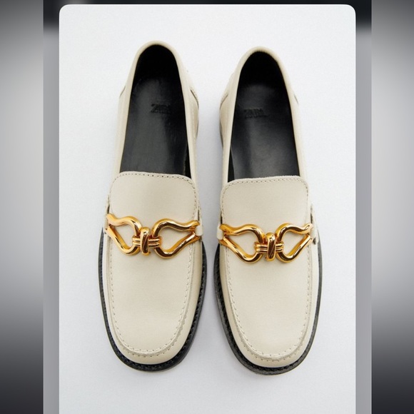 Zara Shoes - NWT | Zara Buckled Low Heel Leather Loafers in Off White